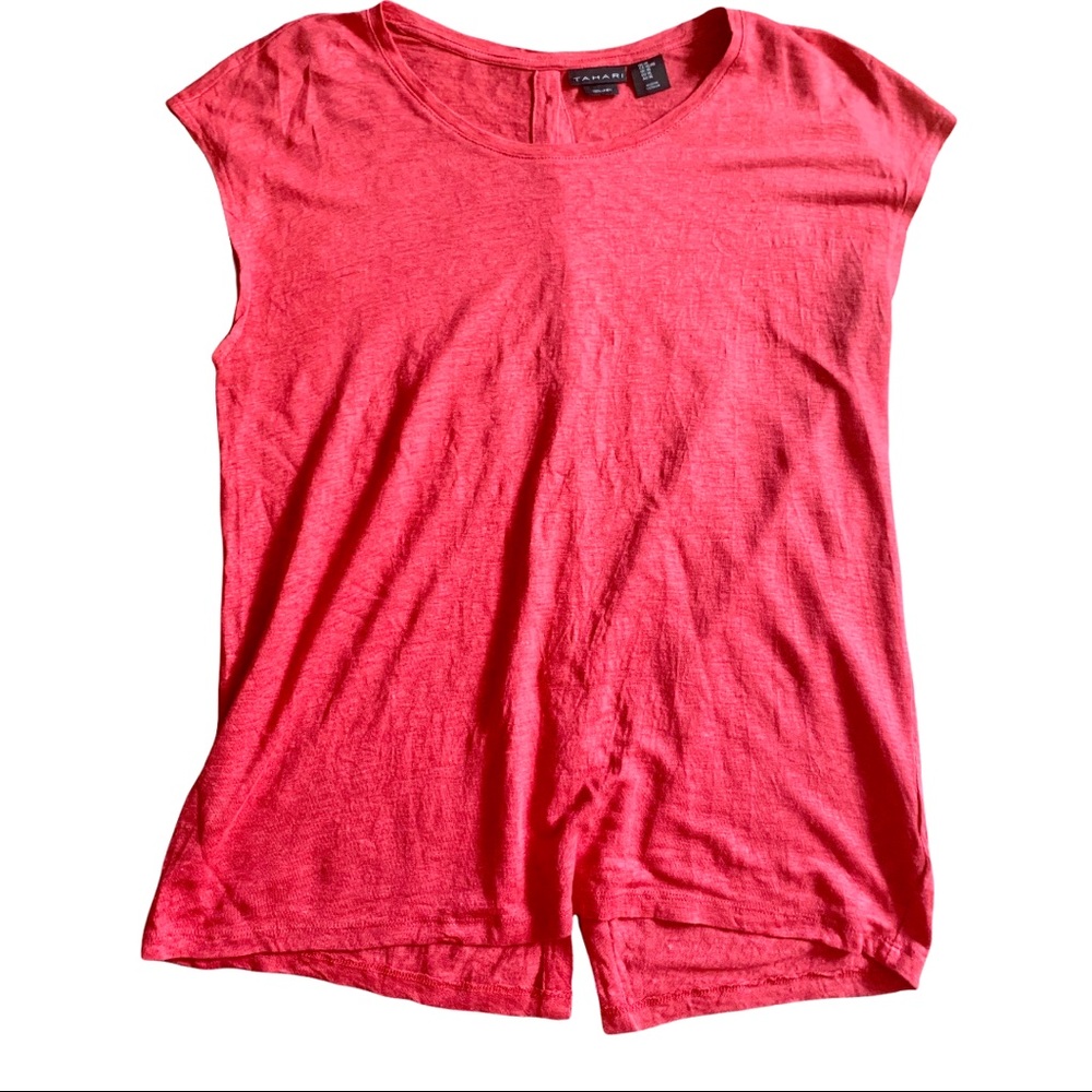 Tahari 100% Linen Red Button Back Shirt